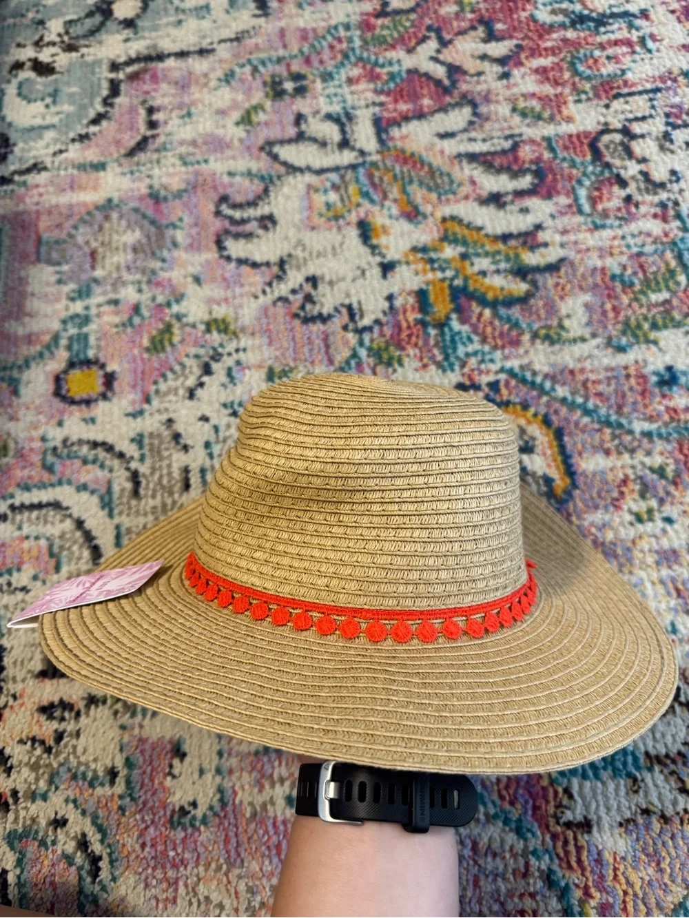 NWT Tommy Bahama Kids Tan Straw Hat with Orange Trim